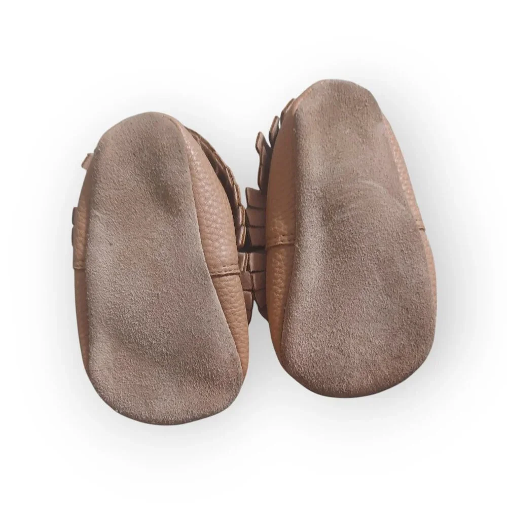 Baby Infant Soft Sole Moccasins Tan Slip On Fringe Size 13 (6 to 12 Months)